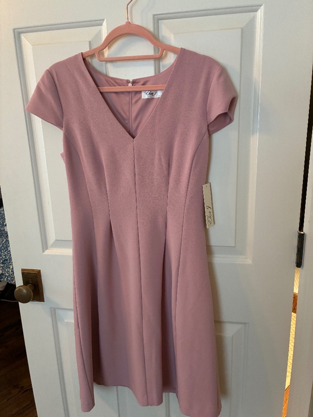 Eliza J Dress V-neck Blush Pink Cap Sleeve Fit & Flare Crepe Dress Size 6 NWT